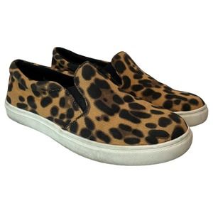 A New Day Shoes Womens 6 Reese Canvas Leopard Print Slip On Sneakers Brown